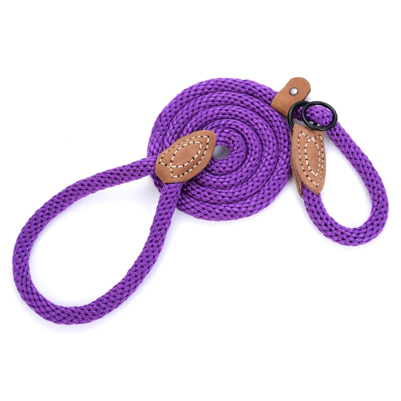 Mile High Life Slip Leads for Dogs | Heavy Duty Dog Training Leash | 5 Feet No Pull Slip Leashes w Leather Tip | Purple Rope Lead for Dogs Outside - Image 4